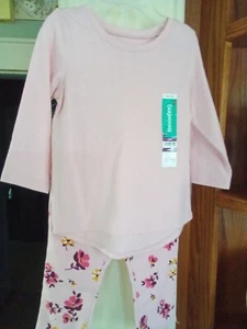 Kleinkind Mädchen Outfit, Größe 12 Monate, rosa L/Ärmel Oberteil & rosa Blumen Jegging neu - Bild 1 von 5