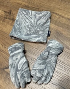 Lands’ End Kids’ Medium Gaiter & Gloves Set Fleece Gray Swirl Touch Screen EUC - Picture 1 of 6