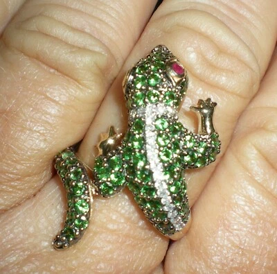 ANILLO GECKO TSAVORITA DIAMANTE Y ZAFIRO 14KT YG TALLA 8 Foto 1 de 4