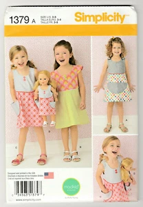 Simplicity 1379 Mädchen Kleid und 18" Puppenkleidung Größe 3-8 Schnittmuster UNGESCHNITTEN - Bild 1 von 2