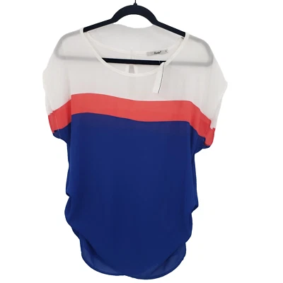 Blusa de papaya grande a rayas en bloques de colores para mujer talla grande fruncida laterales defecto superior Foto 1 de 4