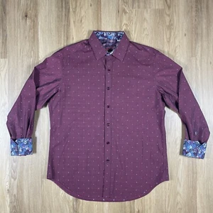 Camisa Robert Graham Manga Larga Botón Para Hombre Mediana Roja Geométrica Bordada Usada en Excelente Condición - Imagen 1 de 13