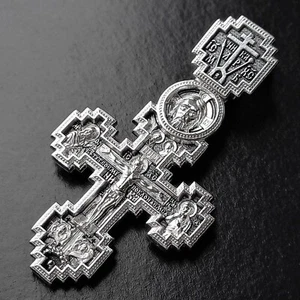 Herren Silber 925 Golgatha Kruzifix christlich orthodox Gebetsleib Kreuz Alexander - Bild 1 von 5