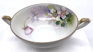 Vintage Noritake Hand Painted Nippon Double Handle Soup Bowl Pink Roses 1920 - Picture 1 of 12