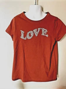 Cat & Jack Shirt Girls Small 6/7 Floral Love Heart Graphic Print Green Crew Neck - Picture 1 of 10