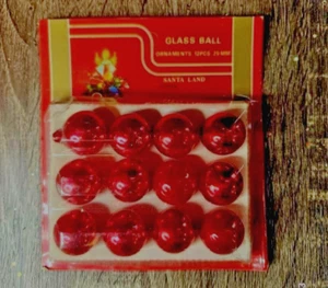12 Pack Vintage SANTA LAND Red Glass Christmas Ornament Balls 25mm POLAND in Box - Picture 1 of 2