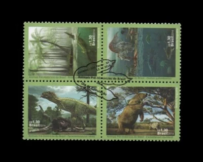 Estampillas en 3D de animales prehistóricos dinosaurios Brasil 2014 Foto 1 de 3