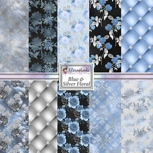 BLUE & SILVER FLORAL - Paper Pack - Picture 1 of 3