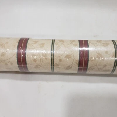 Cornerstone Vinyl Wallcovering Wallpaper Beige Leaf Red Green Stripe Traditional - Image 1 of 4