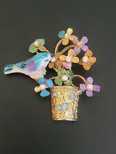 Bird Flower Pot Brooch Pin Missing Ston New ListingSwoboda Swo Inc Signed Vintage Turquoise