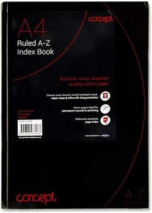 Concept A4 A-Z Tabbed Address Index Book Hardback Paper Black Notebook Organiser - Picture 1 of 8