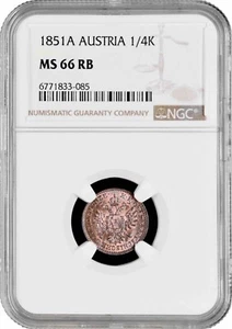 Austria 1/4 kreuzer 1851 A, NGC MS66 RB, "Franz Joseph I (1848 - 1916)" Top Pop - Picture 1 of 2