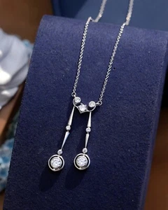 Collana Corto Ciondolo Argentato Belle Periodo 1890 Stile Tondo Set Cz SC21 - Foto 1 di 9