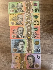 Australien 100 $ + 50 + 20 + 10 + 5 Cir Banknoten. 5er Set Australische Scheine - Bild 1 von 2