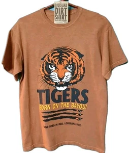 Size Medium Tigers On The Bayou Louisiana Dirt Hand Dyed T-Shirt LSU Fan - Picture 1 of 6