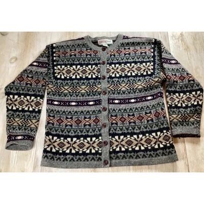 Кристалл Кобе женщин Lg шерсти Fair Isle геометрический узор кнопка кардиган свитер - Изображение 1 из 4