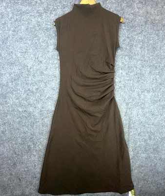 OGL Move Tucks Midi Dress Womens Medium Brown Stretch Sleeveless Party Mock Neck - Image 1 of 4