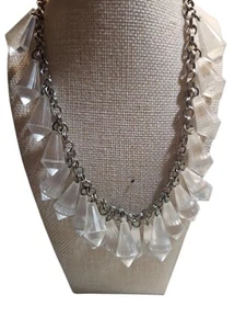Vintage Lucite Clear Cone Shape Dangle Necklace Silvertone 18" - Picture 1 of 3