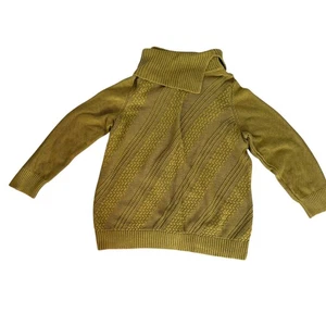 Coldwater Creek Cable Knit Sweater 1X 18 Pea Green Split Turtle Neck Cowl - Picture 1 of 12