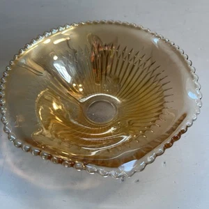 Vintage Carnival Glass Three Footed Iridescent Gold Tone Candy Dish - Picture 1 of 5