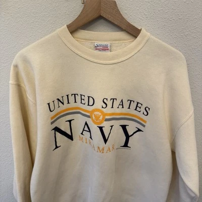 Sudadera Miramar De Colección Marina de los Estados Unidos L (Se Ajusta a M) Crema Hecha en Estados Unidos 1989 Foto 1 de 4