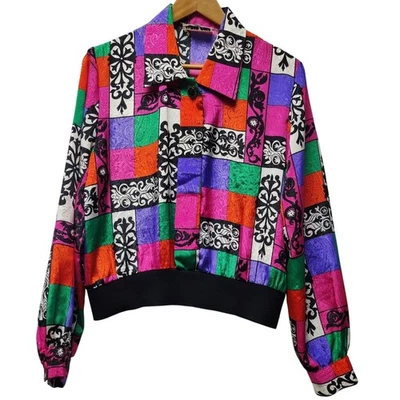 Andrea Gayle Leslie Fay Vintage Paisley Jacquard Color Block Blouse US 10 M - Image 1 of 4