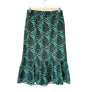 Anthropologie Corey Lynn Calter Woman's Bria Flounced Midi Skirt Green Motif L - Picture 1 of 9