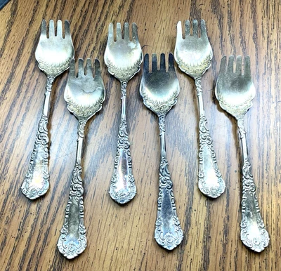8 tenedores de helado vintage Rogers Bros. YALE plateados ornamentados victorianos 5-1/2" L Foto 1 de 4