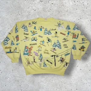 Vintage 80s LifeStyles Colorado Ski Resort Skiing AOP Crewneck Sweatshirt USA - Bild 1 von 13