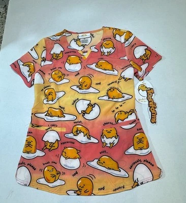 Gudetama Cherokee Scrubs Tooniforms Sanrio V Neck Top Size XS TF761 - Image 1 of 4