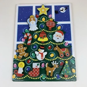 RARE Hand Crafted Melissa & Doug Christmas Tree Wooden Puzzle Santa Snowman 2+ - Picture 1 of 12