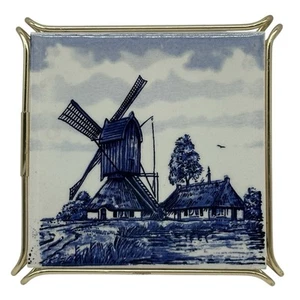 Vintage Delft Blue Windmill Tile Trivet Pot Stand Dutch. Holland Wreath G Mark - Picture 1 of 6