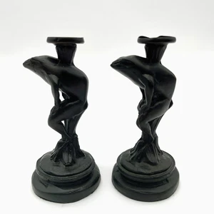 Pair of Vtg Bronze Frog Candlestick Candle Holder Art Deco Nouveau 4.5” - Picture 1 of 7