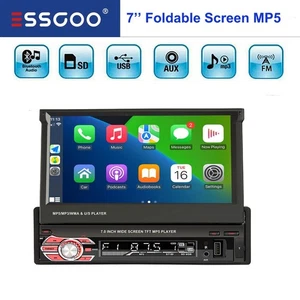 Single 1 DIN 7" Carplay Car Stereo Radio Flip Out TouchScreen BT FM AM USB AUX - Picture 1 of 16