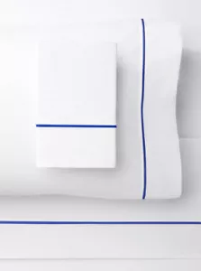 1000 Thread Count Single Stripe Embroidery Sheet Set White on Blue - Picture 1 of 5
