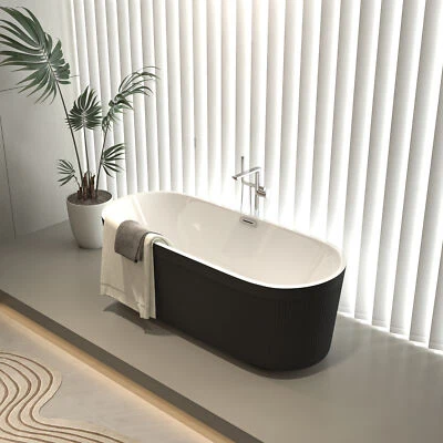 67" Acrylic Freestanding Bathtub with Unique Pleated Design: Spacious Oval Shape - Image 1 of 4