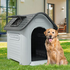 Large Dog House Outdoor Plastic Doghouse Pet House w/ Skylight Elevated Base