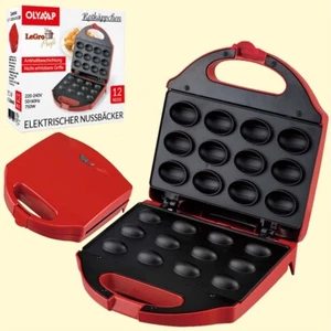 Elektro Backautomat Nussbäcker Waffeleisen rot  Antihaftbeschichtung für 12Nüsse - Bild 1 von 1