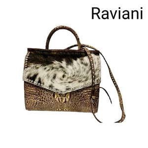 Raviani Brown crocodile & Brown & White Calfskin Leather W/ Crystals - Picture 1 of 4
