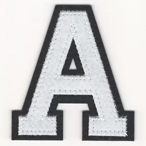 White Letter A Patch Black Felt Outline Felt Varsity Cut out Iron on (2 1/2" in) - Picture 1 of 1