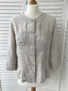 FREDA 100% Leinen Hemd T2 Bluse Jacke Taschen Naturstein Hemd Pin Tuck - Bild 1 von 8