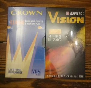 Emtec Vision E 240 Blank VHS and Chrome Crown E 180 Hq, 2 NEW & SEALED VIDEOS  - Picture 1 of 5