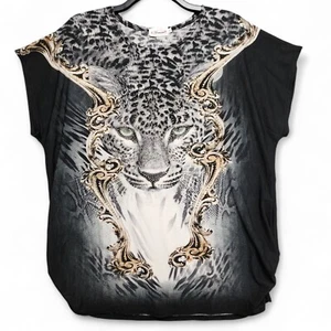 Aronia Tunic Top Womens 3XL Black Studded All Over Animal Cheetah Print Y2K Rock - Picture 1 of 11