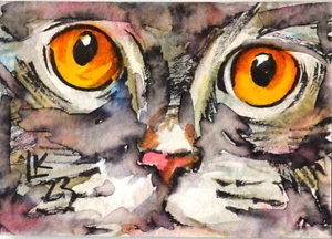 Pintura en miniatura arte gato acuarela original ACEO - Imagen 1 de 3