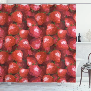Red Decor Shower Curtain Strawberries Fruits Print for Bathroom 84" Extralong - Picture 1 of 2