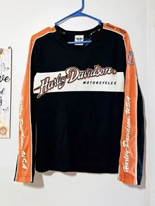 Harley Davidson Long Sleeve Shirt M Women's Black Orange Raglan Jersey 1903 - Picture 1 of 5