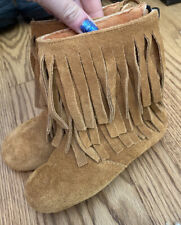 Monkey Feet | Brown Leather Boots with Fringe | 3-4y New Without Box Moccasin