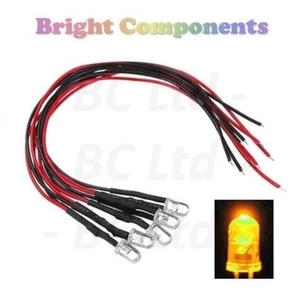 5x Candle/Flickering Pre-Wired Yellow LED 5mm : 9V ~ 12V : 1st CLASS POST - Picture 1 of 1