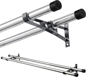 Double Curtain Rod with Cap Finials 76-112 cm, Curtain Pole with Brackets UK - Picture 1 of 4