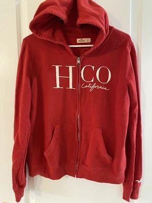 Sudadera con Capucha HOLLISTER Cremallera Gruesa Roja/Blanca Forrada Térmica Capucha Acogedora y Cálida Grande. 020 Foto 1 de 4